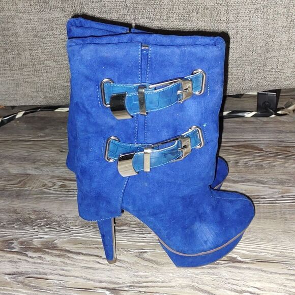 Cobalt blue Suede stiletto heel boots by Michael Antonio  Sz 6 - Picture 4 of 5